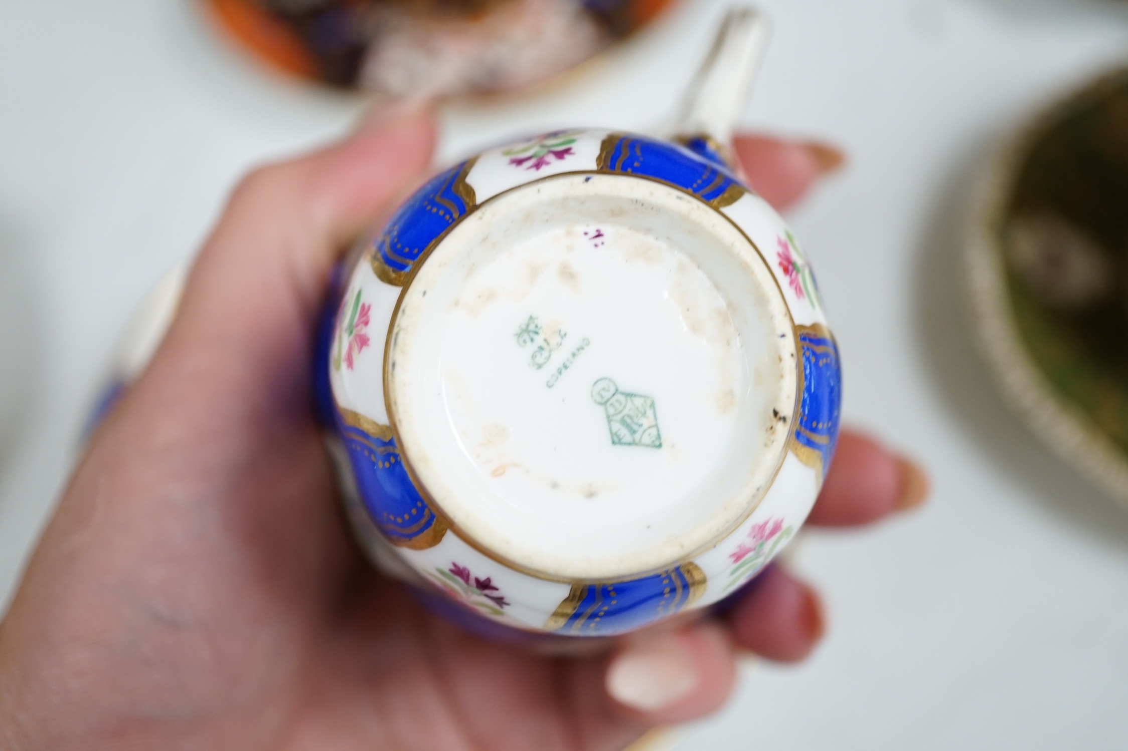 A collection of 19th century and later porcelain to include Aynsley, Davenport, Royal Crown Derby and Spode, some Imari pattern, largest 23cm in diameter. Condition - varies, mostly fair